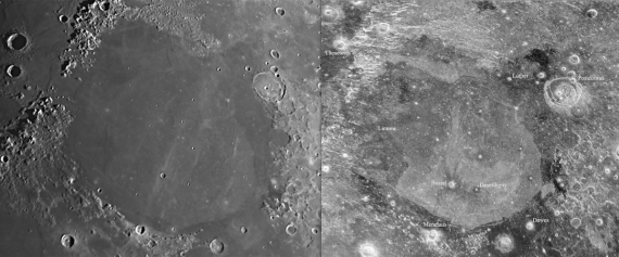 Left - Optical image of the surface. Right - Radar image.