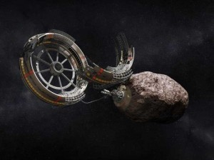 This image by Deep Space Industries depicts their non-fictional plans to turn asteroids into the food of future 3D printers.