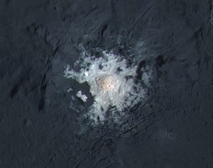 Bright spot at the center of Occator Crater on Ceres. Credit: NASA