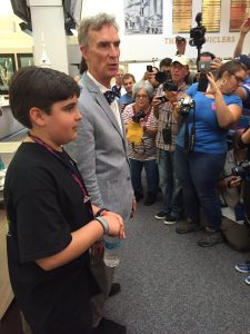 Bill Nye and Michael Toler Puzio of NC, who named the asteroid Bennu. Credit: Pamela Gay