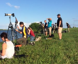 Press, including Fraser Cain, setting up to view OSIRIS-REx launch at KSC. Credit: Susie Murph