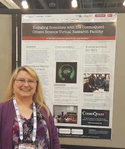 Science Team Lead Dr. Grier at her CosmoQuest Poster - ready to assist scientists at the AAS DPS Meeting with partnering with CQ and our Cycle One RFP. Credit: Jennifer Grier