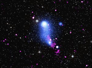 Black Hole Jet Warps Galactic Bridge