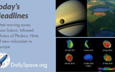 Titan moving away from Saturn; Infrared photos of Phobos; Hints of new volcanism in Europe