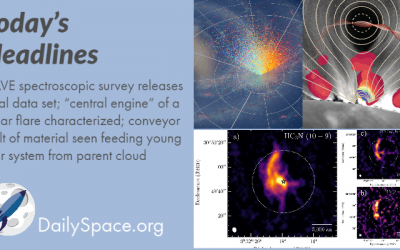 RAVE spectroscopic survey releases final data set; “central engine” of a solar flare characterized; conveyor belt of material seen feeding young star system from parent cloud