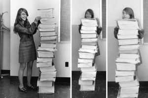 Margaret Hamilton and some of the code for the Apollo Missions. Credit: NASA
